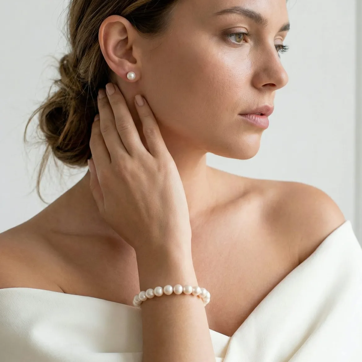 White Hanadama Japanese Akoya Pearl Bracelet, 8.5-9.0mm