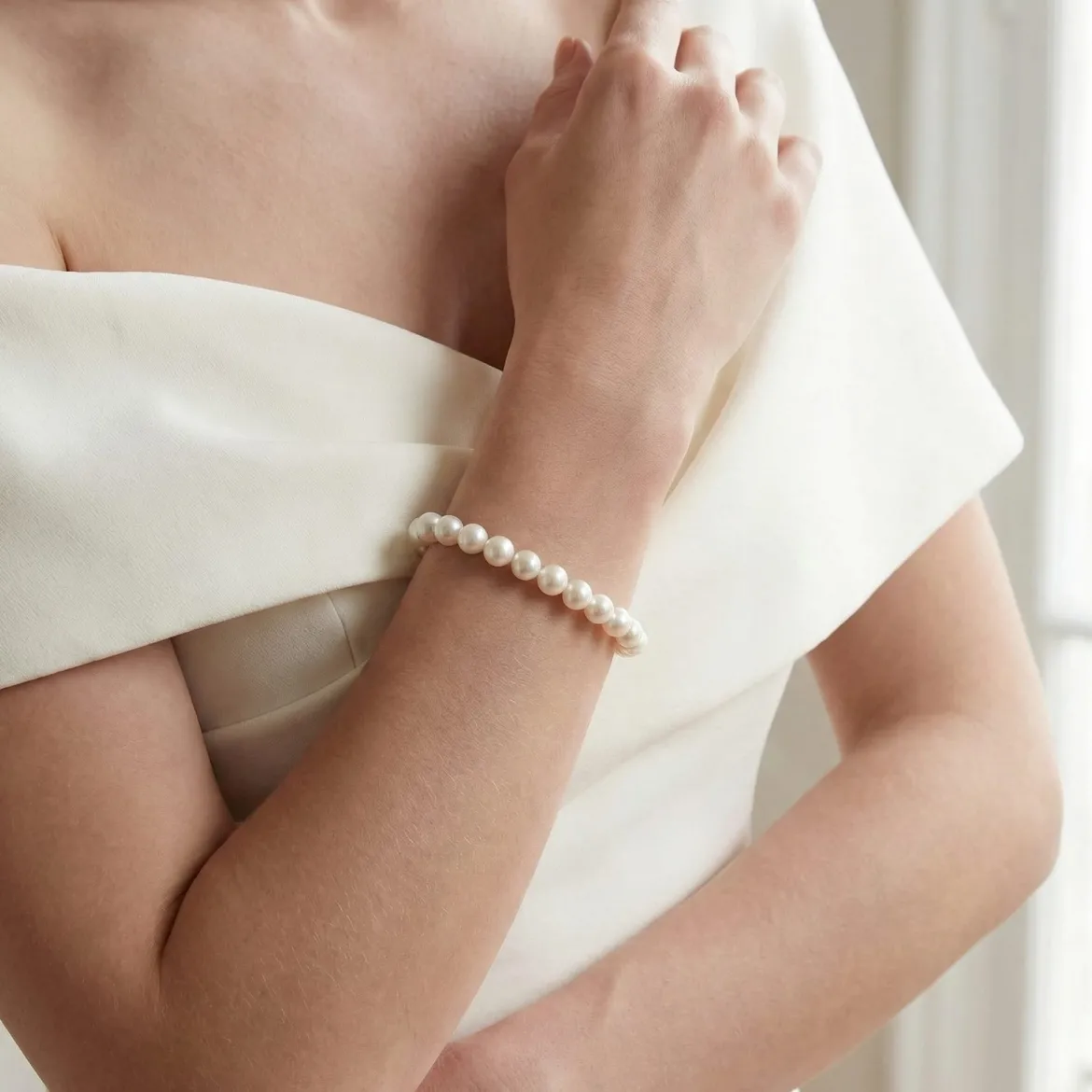White Hanadama Japanese Akoya Pearl Bracelet, 8.5-9.0mm