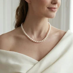 White Japanese Akoya Choker Length Pearl Necklace, 7.0-7.5mm - AA+ Quality