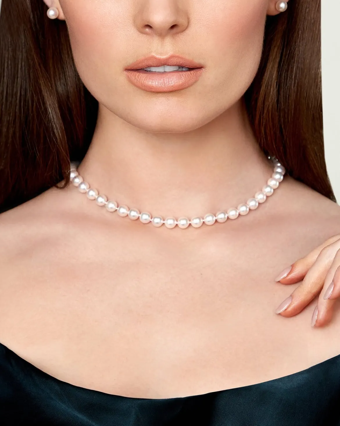 White Japanese Akoya Choker Length Pearl Necklace, 7.5-8.0mm - AAA Quality