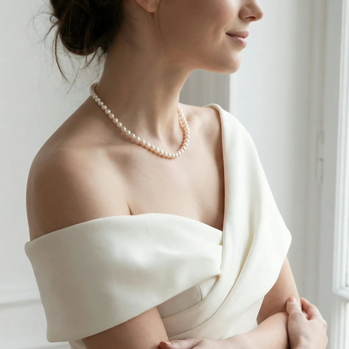 White Japanese Akoya Choker Length Pearl Necklace, 7.0-7.5mm - AAA Quality