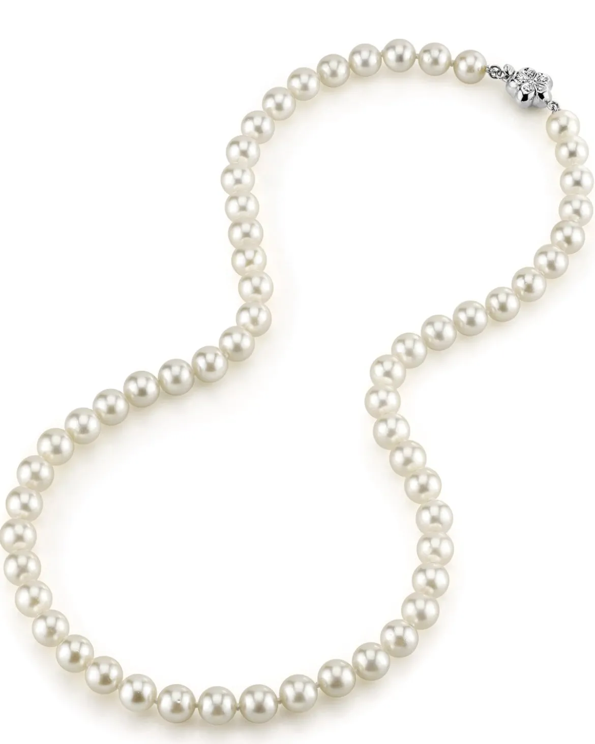 White Japanese Akoya Choker Length Pearl Necklace, 7.0-7.5mm - AAA Quality