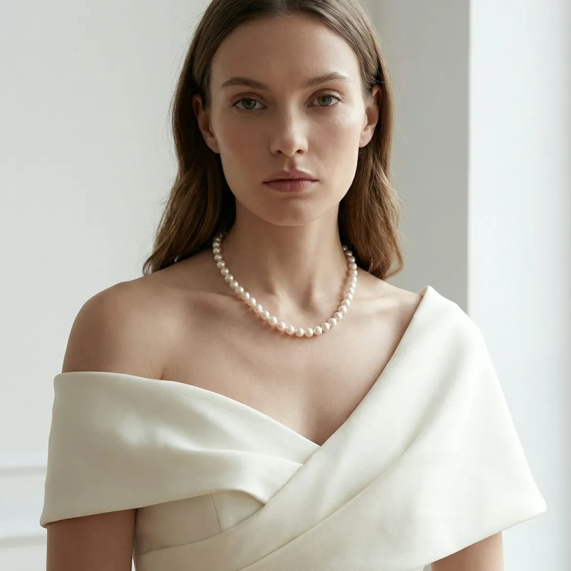 White Japanese Akoya Choker Length Pearl Necklace, 7.0-7.5mm - AAA Quality