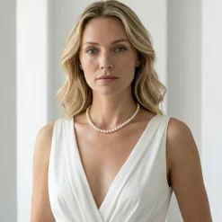 White Japanese Akoya Choker Length Pearl Necklace, 6.5-7.0mm - AA+ Quality