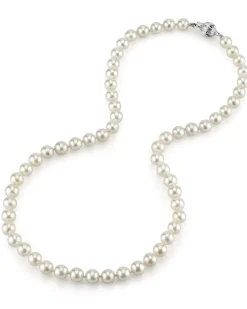 White Japanese Akoya Choker Length Pearl Necklace, 6.5-7.0mm - AAA Quality