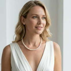 White Japanese Akoya Graduated Pearl Necklace, 8.0-10.0mm - AAA Quality