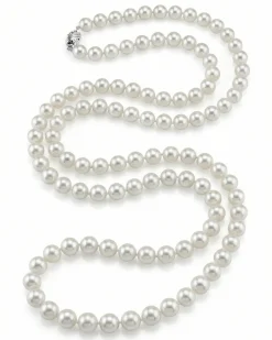 White Japanese Akoya Opera Length Pearl Necklace, 7.5-8.0mm