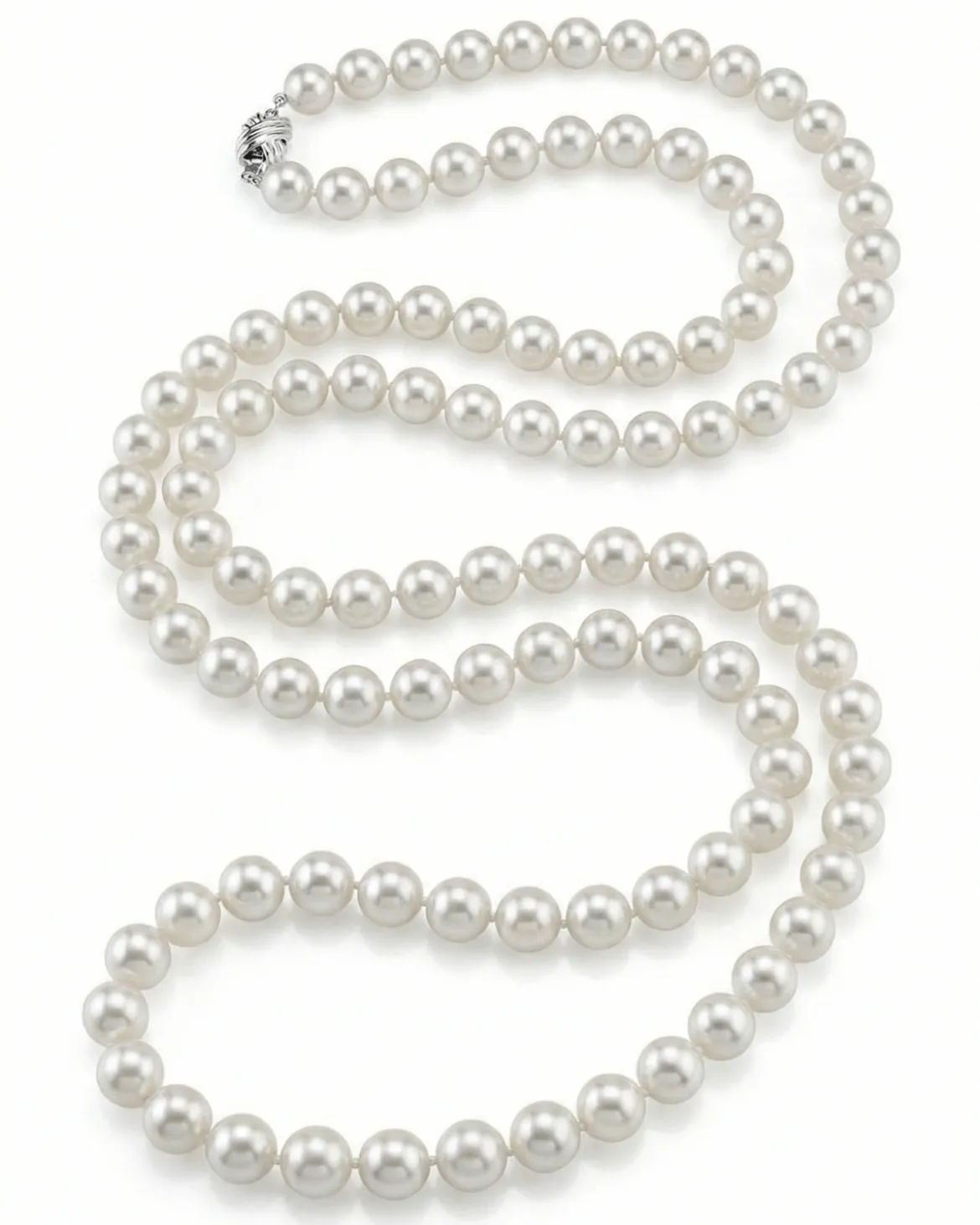 White Japanese Akoya Opera Length Pearl Necklace, 7.5-8.0mm