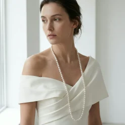 White Japanese Akoya Opera Length Pearl Necklace, 6.5-7.0mm