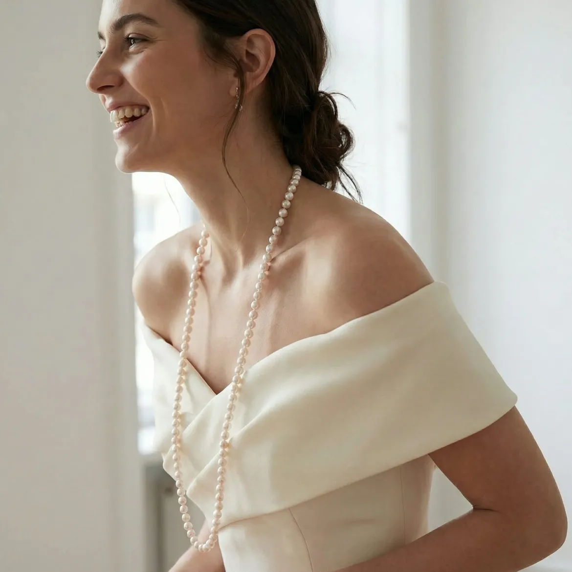 White Japanese Akoya Opera Length Pearl Necklace, 6.5-7.0mm