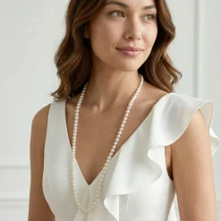 White Japanese Akoya Opera Length Pearl Necklace, 8.5-9.0mm