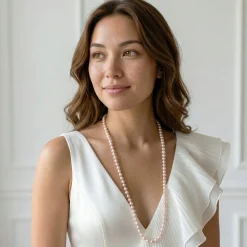 White Japanese Akoya Opera Length Pearl Necklace, 8.0-8.5mm