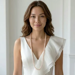 White Japanese Akoya Opera Length Pearl Necklace, 8.0-8.5mm