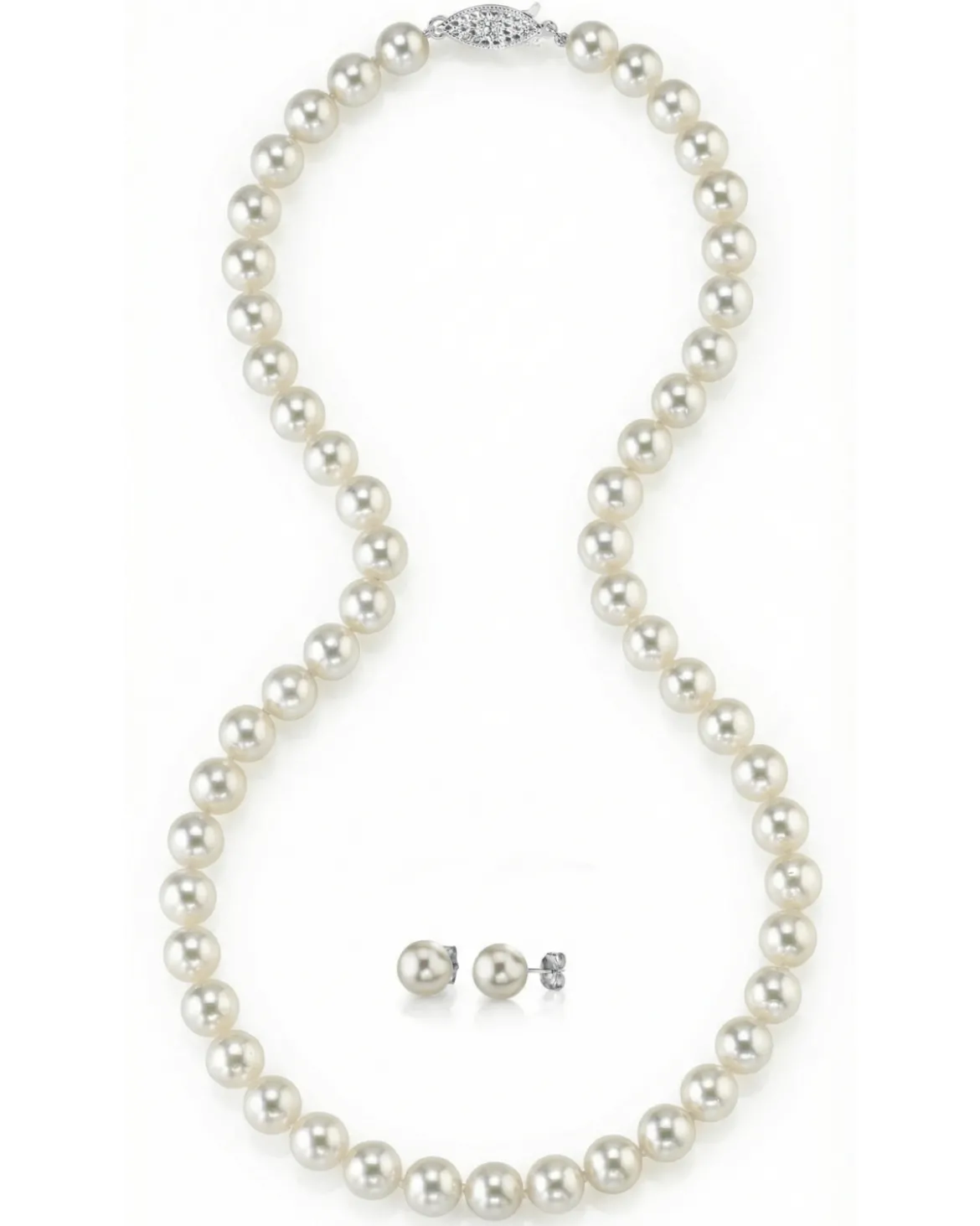 White Japanese Akoya Pearl Necklace & Earring 2-Piece Set, 7.5-8.0mm