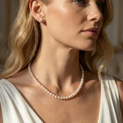 White Japanese Akoya Pearl Necklace, 6.0-6.5mm - AAA Quality