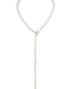 White Japanese Akoya Pearl & Diamond Lariat Adjustable Necklace, 8.0-8.5mm - AAA Quality
