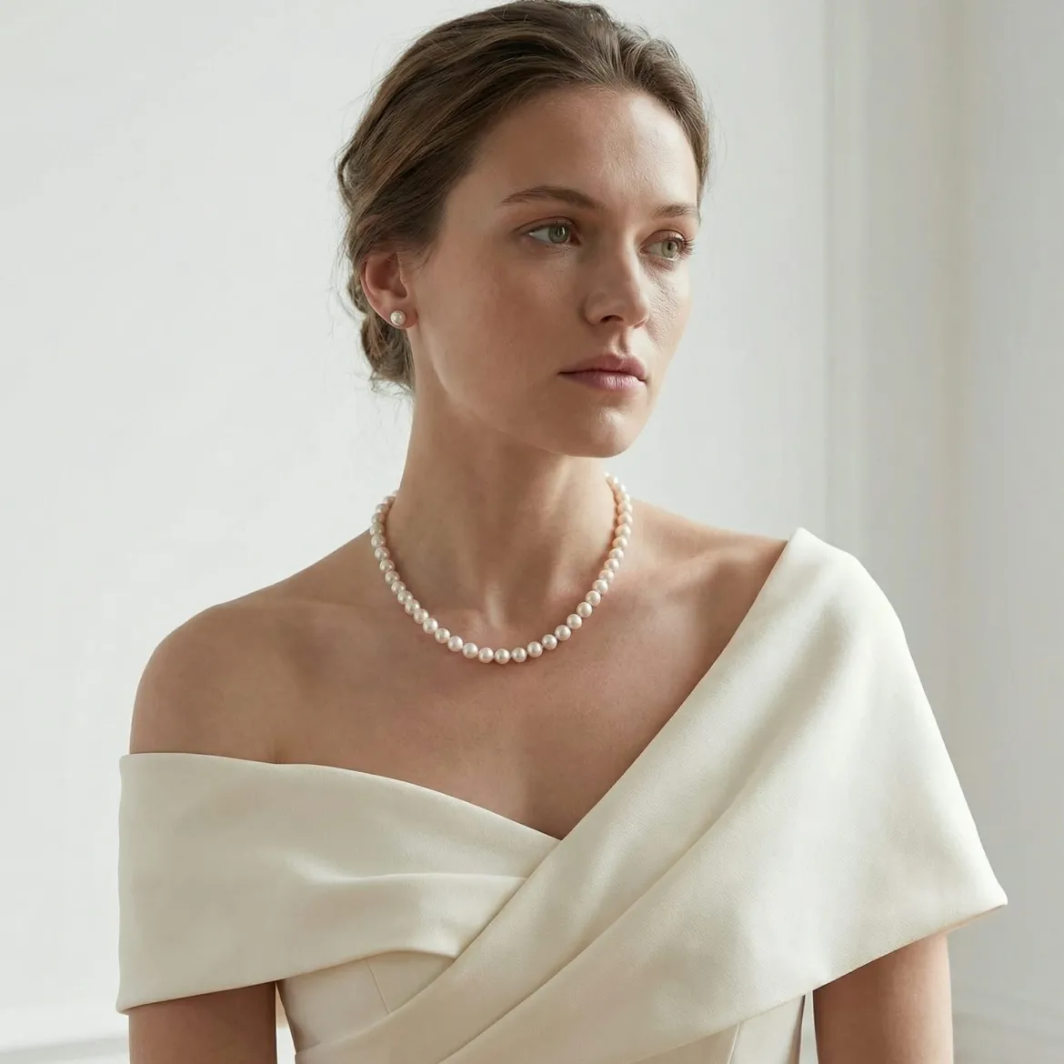 White Japanese Akoya Pearl Necklace & Earring 2-Piece Set, 8.0-8.5mm