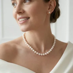 White Japanese Akoya Pearl Necklace & Earring 2-Piece Set, 8.0-8.5mm