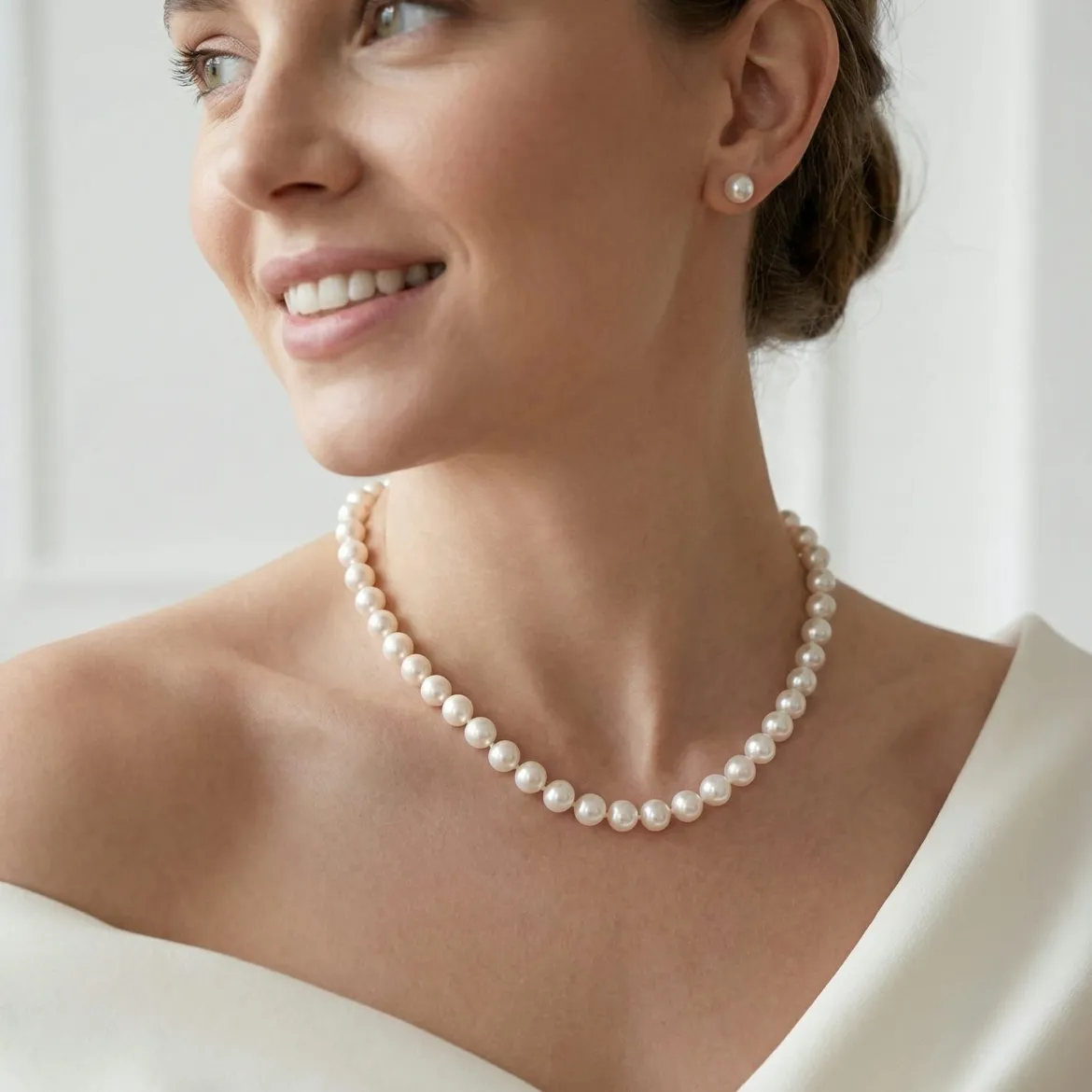 White Japanese Akoya Pearl Necklace & Earring 2-Piece Set, 8.0-8.5mm