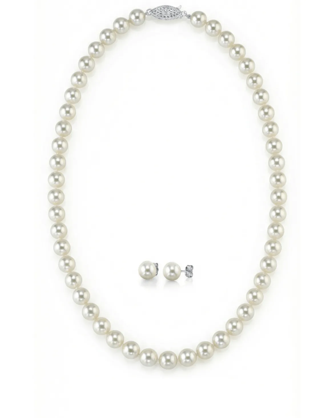 White Japanese Akoya Pearl Necklace & Earring 2-Piece Set, 6.5-7.0mm