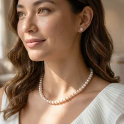 White Japanese Akoya Pearl Necklace & Earring 2-Piece Set, 6.5-7.0mm