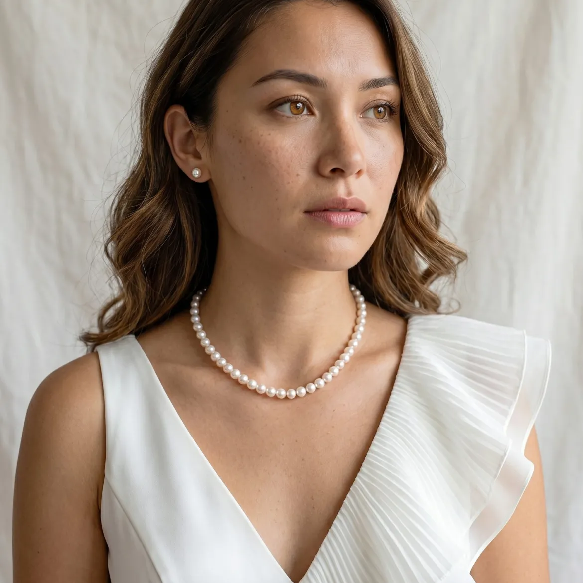 White Japanese Akoya Pearl Necklace & Earring 2-Piece Set, 6.5-7.0mm