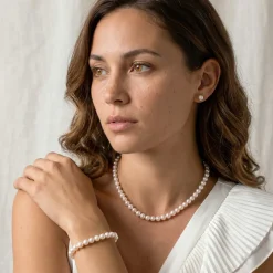 White Japanese Akoya Pearl 3-Piece Jewelry Set, 6.5-7.0mm