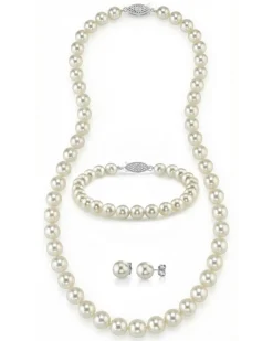 White Japanese Akoya Pearl 3-Piece Jewelry Set, 6.5-7.0mm