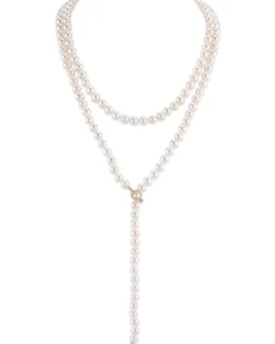 White Japanese Akoya Pearl Adjustable Lariat 51-Inch Rope Length Necklace - AAA Quality