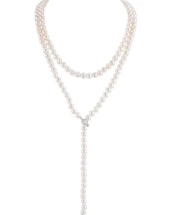 White Japanese Akoya Pearl Adjustable Lariat 51-Inch Rope Length Necklace - AAA Quality