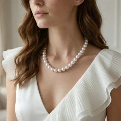 White Japanese Akoya Pearl Necklace, 9.5-10.0mm - AA+ Quality