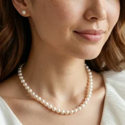 White Japanese Akoya Pearl Necklace & Earring 2-Piece Set, 6.0-6.5mm