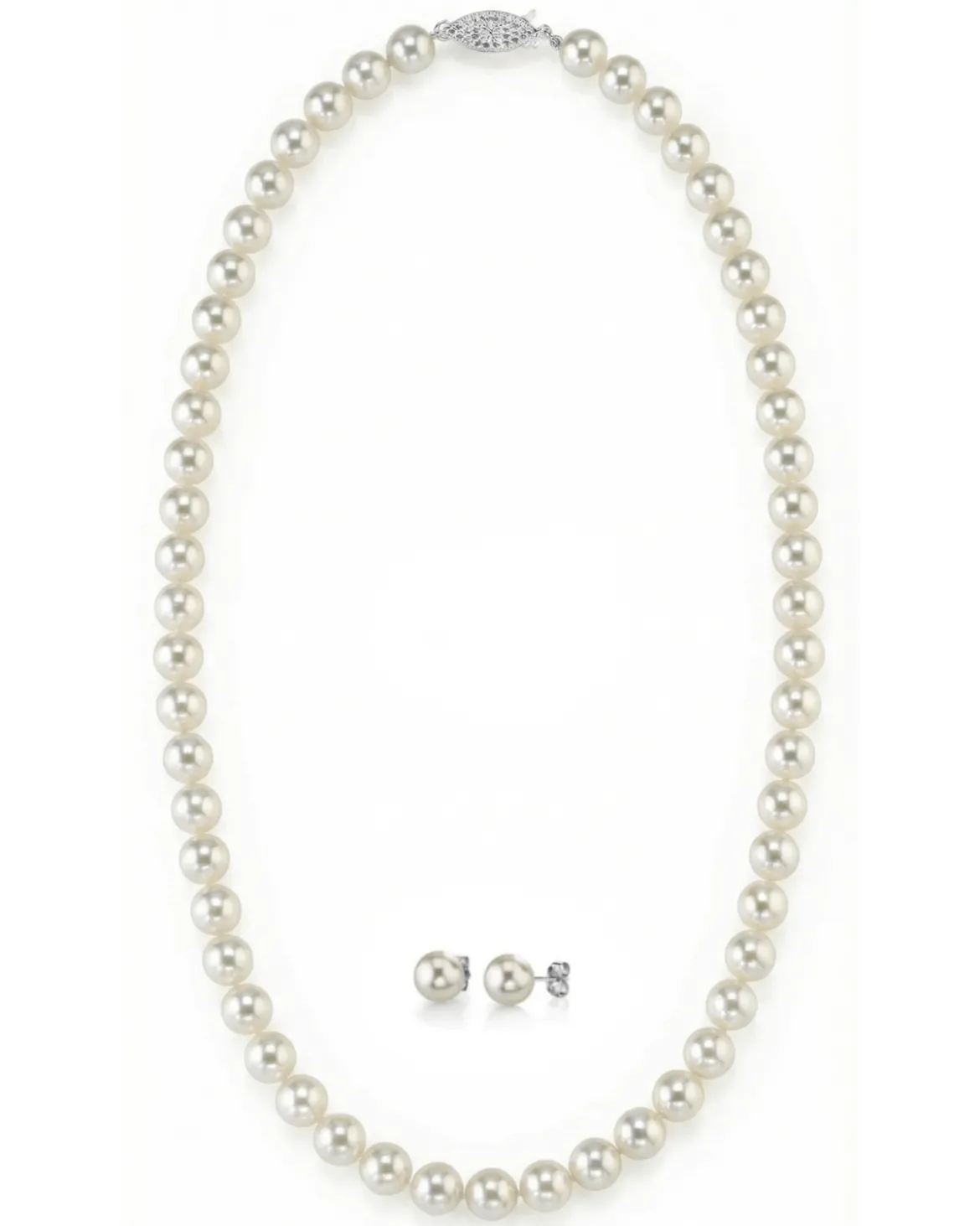 White Japanese Akoya Pearl Necklace & Earring 2-Piece Set, 6.0-6.5mm