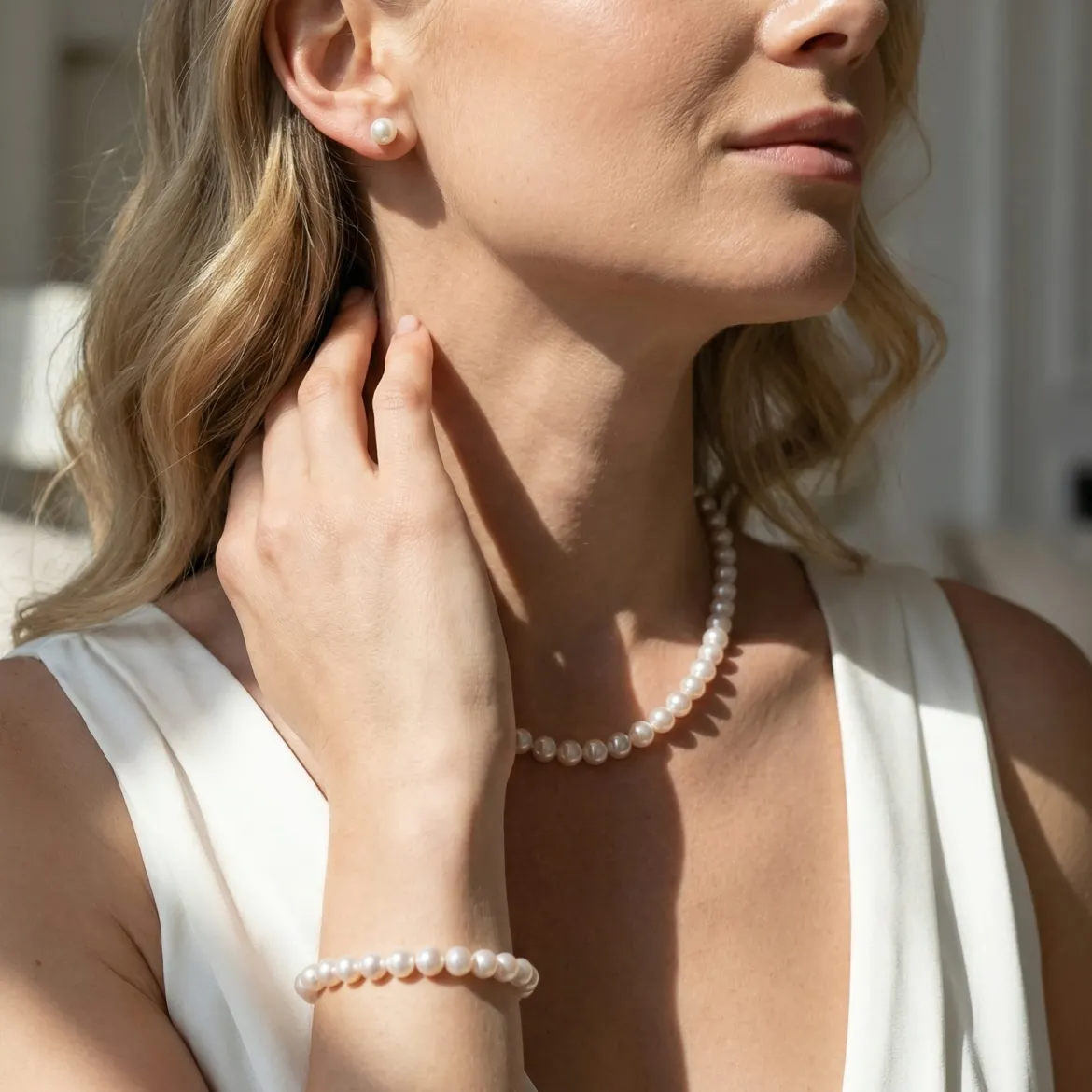 White Japanese Akoya Pearl 3-Piece Jewelry Set - AA+ Quality