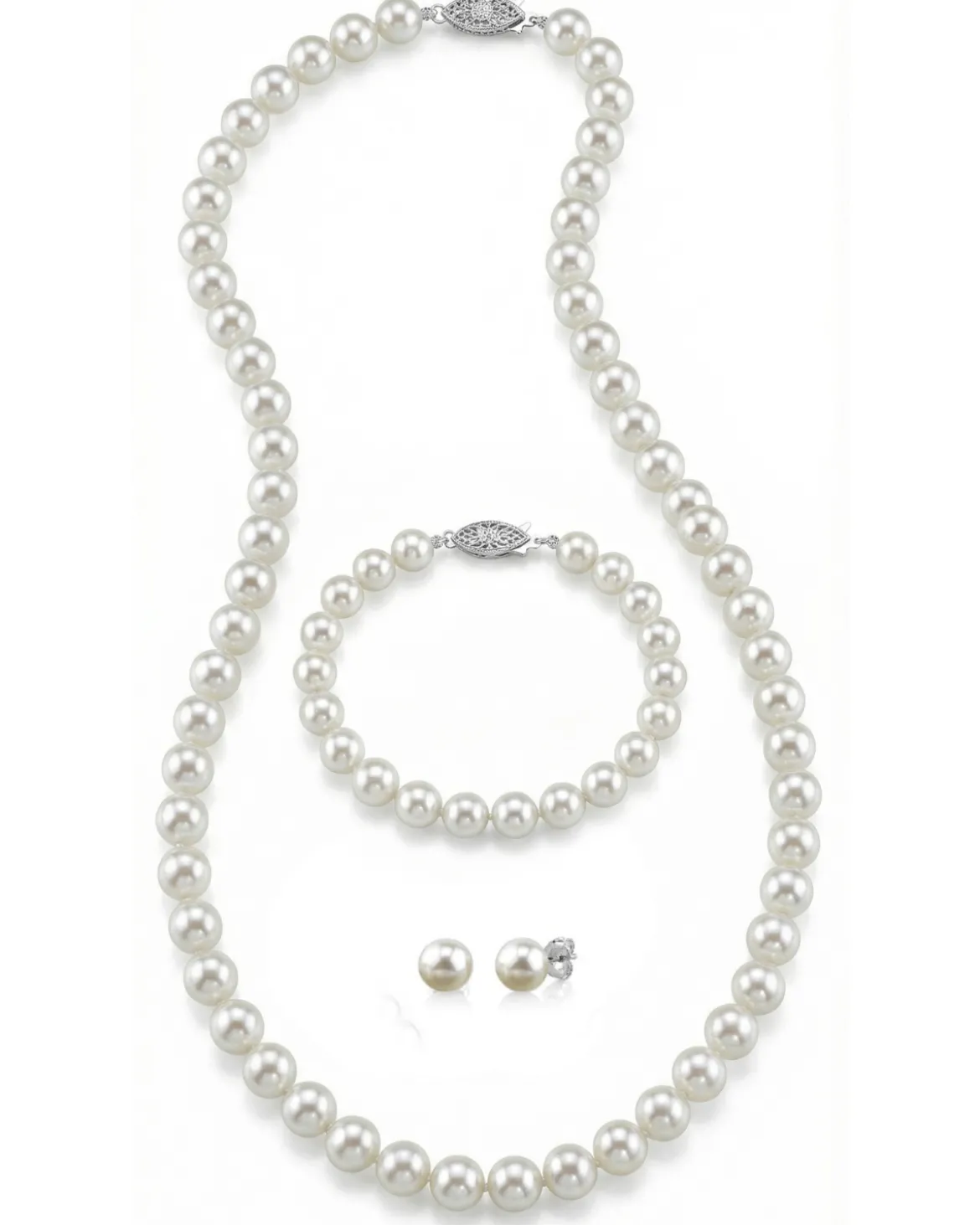 White Japanese Akoya Pearl 3-Piece Jewelry Set - AA+ Quality