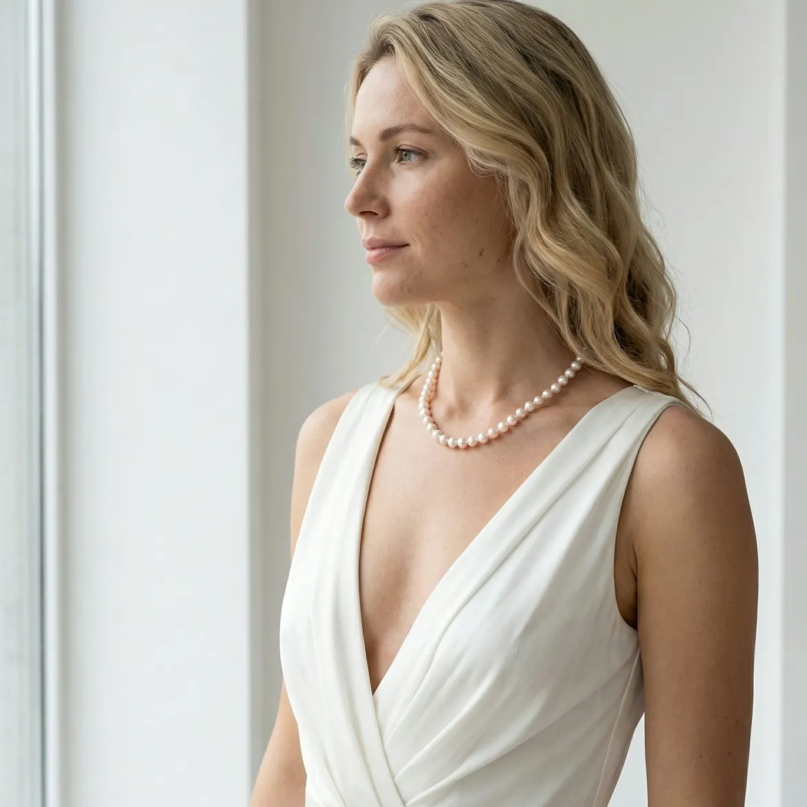 White Japanese Akoya Pearl Necklace, 9.0-9.5mm - AAA Quality