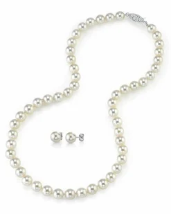 White Japanese Akoya Pearl Necklace & Earring 2-Piece Set, 7.0-7.5mm
