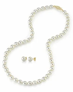 White Japanese Akoya Pearl Necklace & Earring 2-Piece Set, 7.0-7.5mm