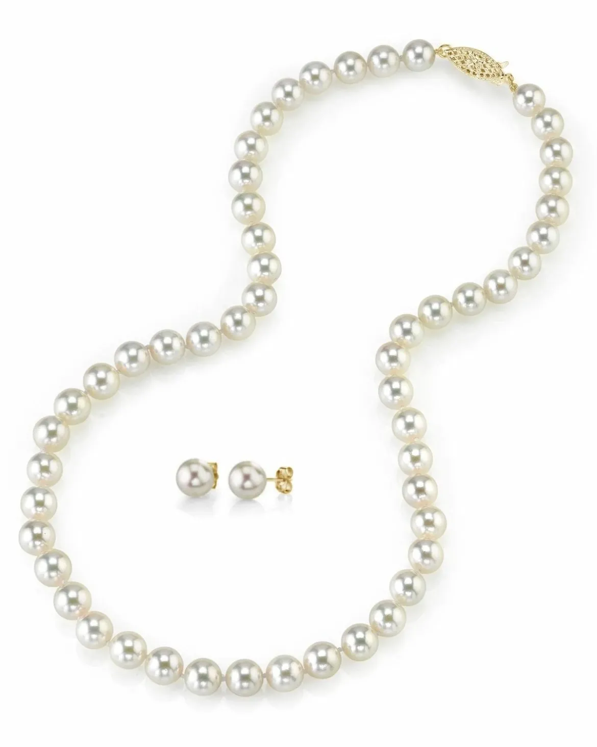 White Japanese Akoya Pearl Necklace & Earring 2-Piece Set, 7.0-7.5mm