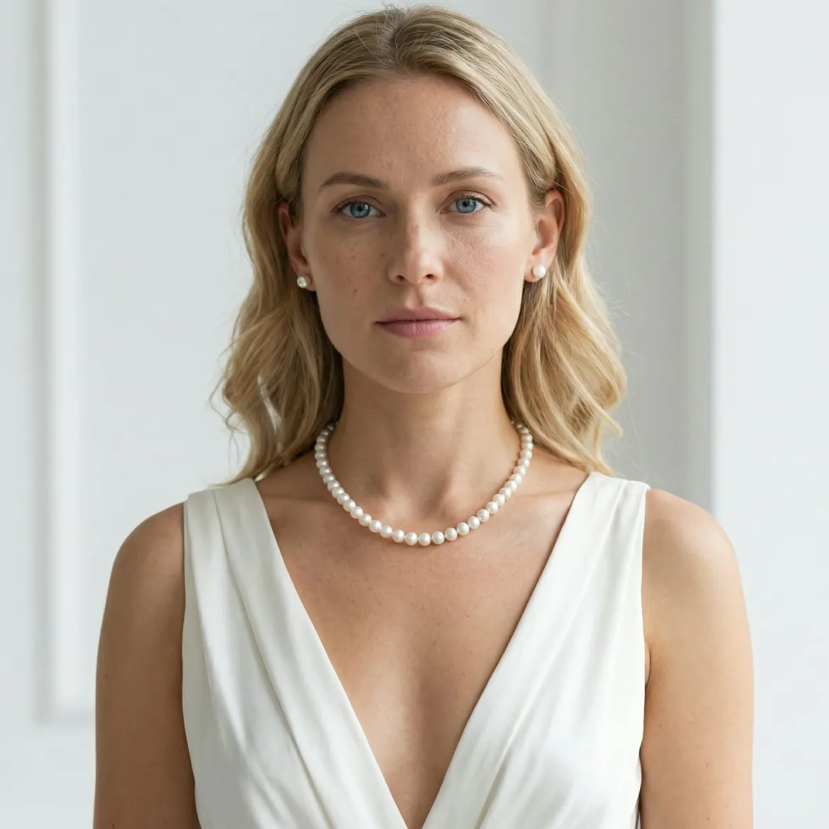 White Japanese Akoya Pearl Necklace & Earring 2-Piece Set, 7.0-7.5mm