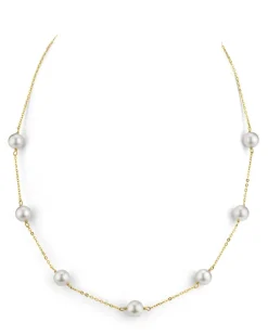 White Japanese Akoya Pearl Tin Cup Necklace - AAA Quality