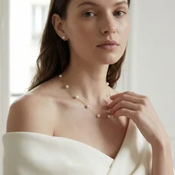 White Japanese Akoya Pearl Tin Cup Necklace - AAA Quality