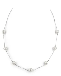 White Japanese Akoya Pearl Tin Cup Necklace - AAA Quality