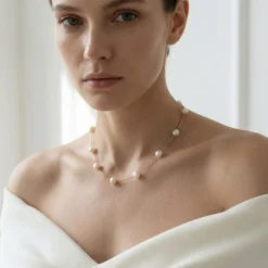 White Japanese Akoya Pearl Tin Cup Necklace - AAA Quality