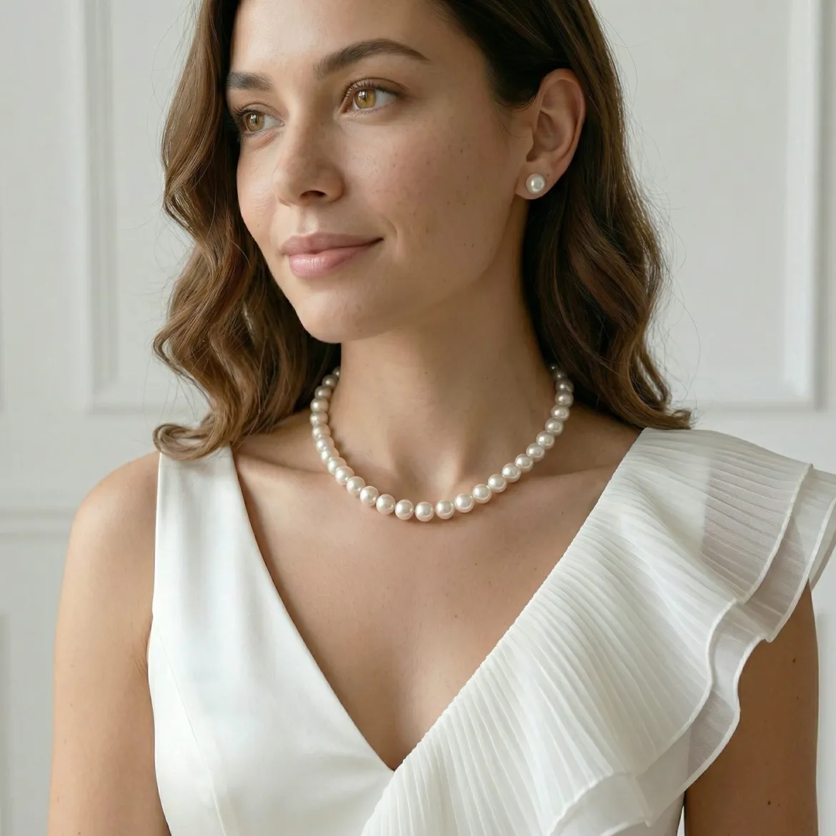 White Japanese Akoya Pearl Necklace, 10.0-10.5mm - AAA Quality