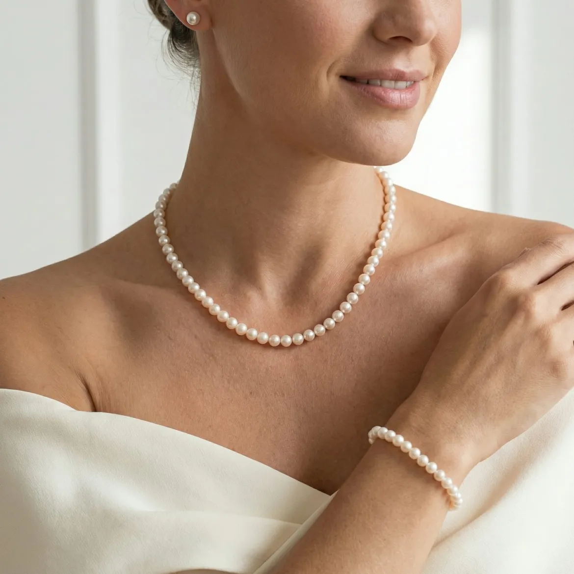White Japanese Akoya Pearl Set, 5.5-6.0mm