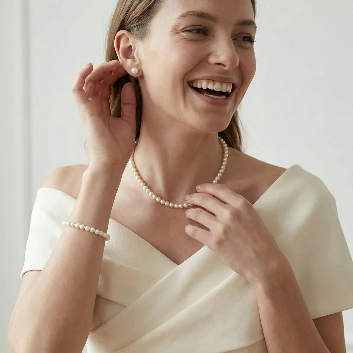 White Japanese Akoya Pearl Set, 5.5-6.0mm