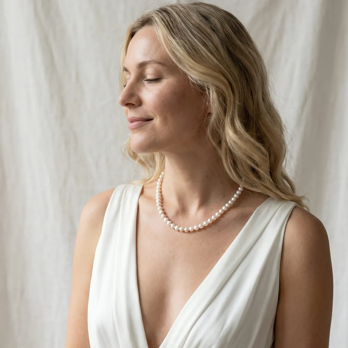 White Japanese Akoya Pearl Necklace, 7.0-7.5mm - AAA Quality
