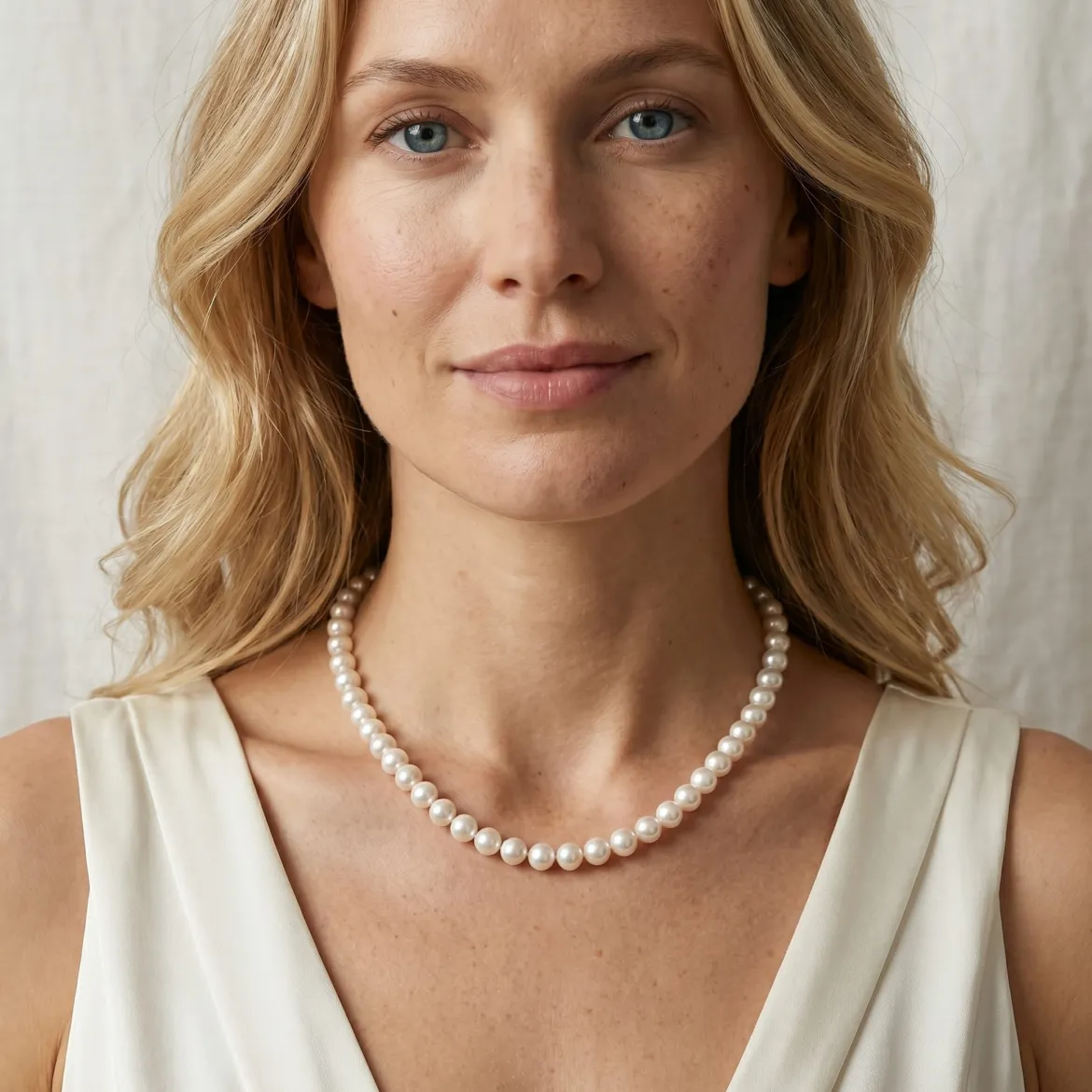 White Japanese Akoya Pearl Necklace, 7.0-7.5mm - AAA Quality