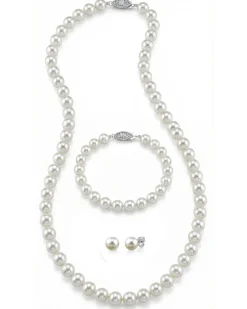 White Japanese Akoya Pearl 3-Piece Jewelry Set - AAA Quality